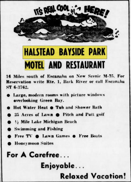 Halsteads Bayside Park Motel & Restaurant - May 1962 Ad